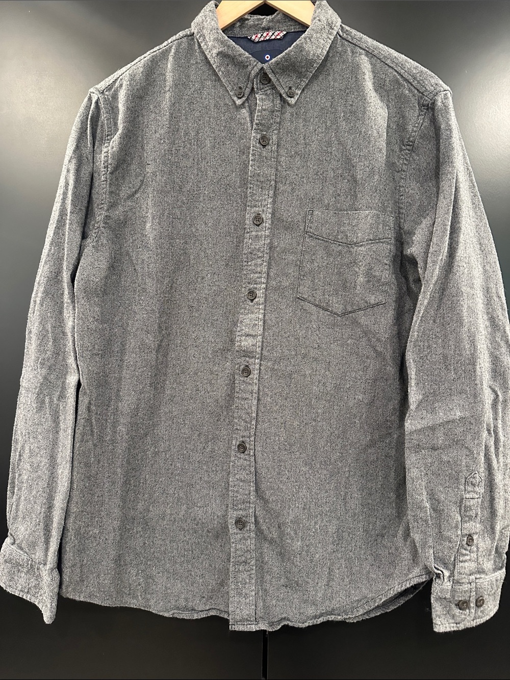 Ben Sherman Mens Grey‎ Flannel Button Down Shirt Long Sleeve Size Large Pocket